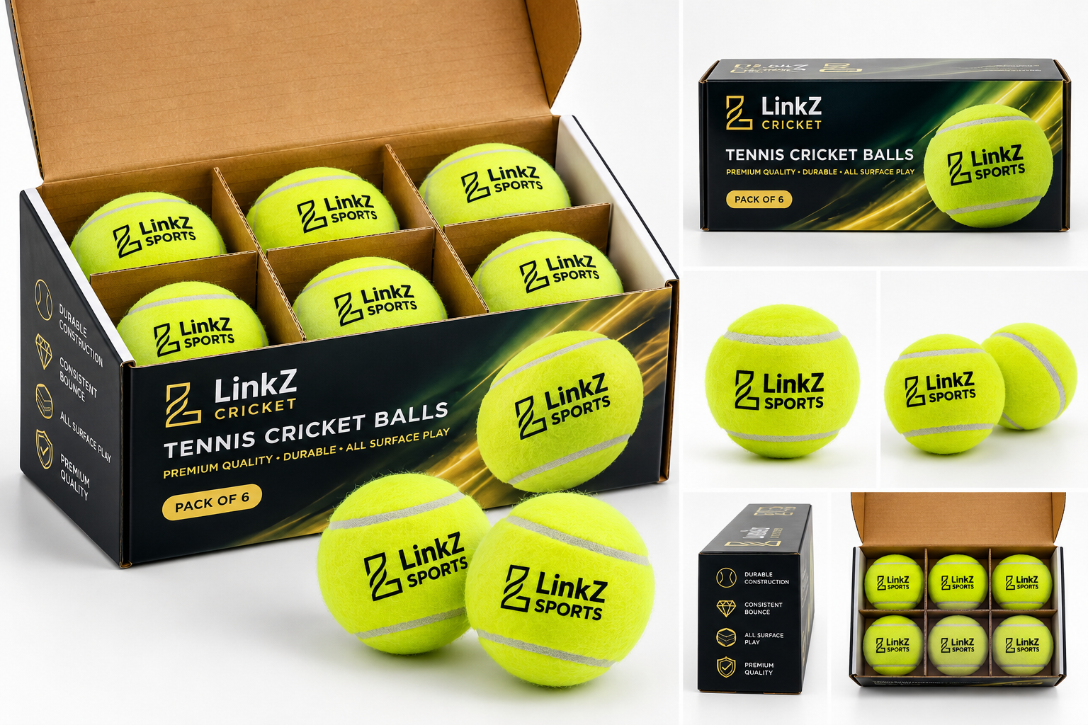 Hard Tennis Cricket Balls — Pack of 6